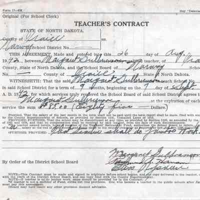 Norway School No. 2, 1942-1943 Teacher's Contract: Margaret Gulbrunson, Teacher