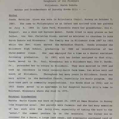 Olsen family: Gunda Olsen (Mrs. Ole Hovde), pioneer woman of Traill County, DT