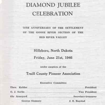 Diamond Jubilee Celebration, 1946, Hillsboro, Traill County, North Dakota: Program, page 1