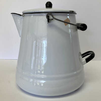 Large White Enamel Coffee Pot