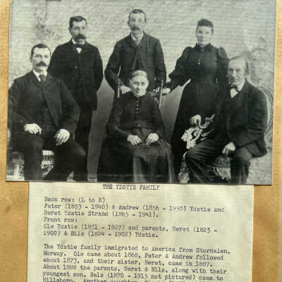 Ydstie family: Nils and Beret (Sorte) Ydstie and their descendants. Son, Ole Ydstie, 1878 homesteader in Eldorado Township, Traill County, ND