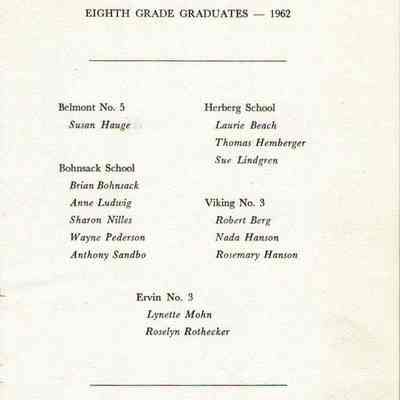 Traill County Rural Schools: 1962 Eighth Grade Graduates
