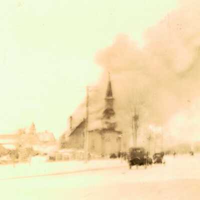 Fire destroying Our Savior's Lutheran Church on January 13, 1924