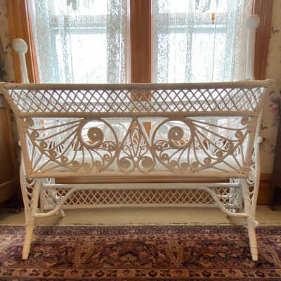 White Wicker Baby Cradle