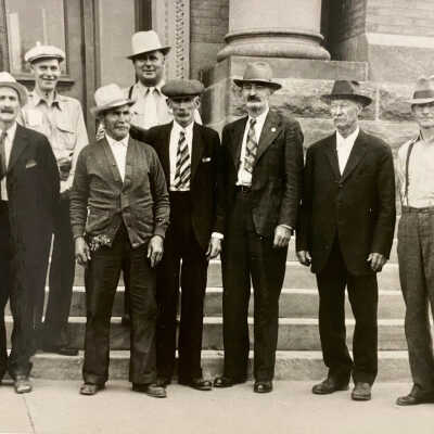 Men in front of Courthouse, Hillsboro, ND