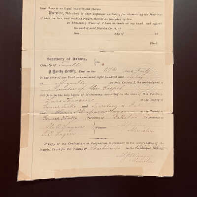 1880 Marriage Certificate - Lars Thorsen & Marie Hagen