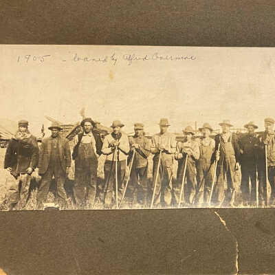 1905 Threshing Scene with men with pitch forks