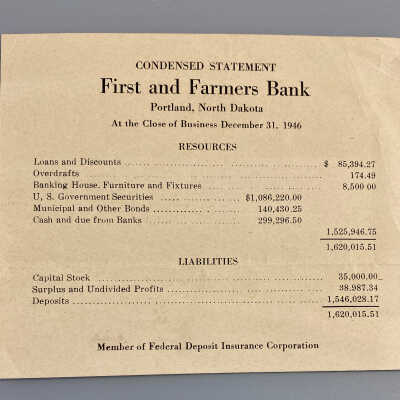 1946 First & Farmers Bank Condensed Statement