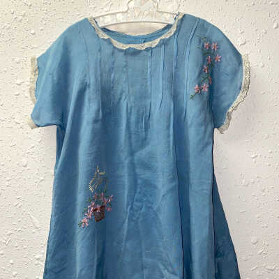 Child's Blue Embroidered Silk Dress & Slip