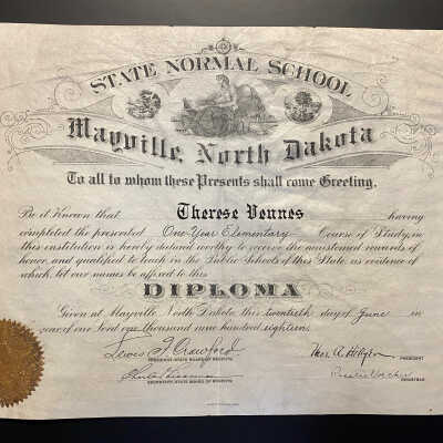 1918 Diploma - State Normal School, Mayville, ND