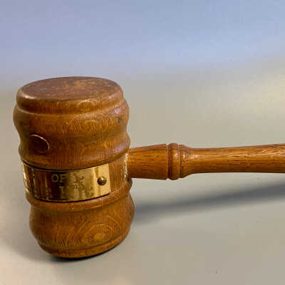 Gavel presented to Governor Brunsdale from the rudder of the Minnie H.