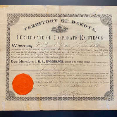 1888 Certificate of Corporate Existence - Hillsboro Cemetery Association