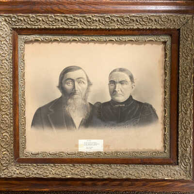 Mr. & Mrs. Peter Anderson pencil sketch over photo
