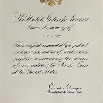 Armed Services Recognition from President Ronald Reegan