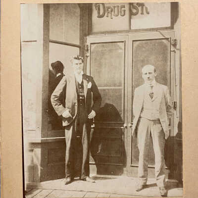 A. G. Foogman (on right) and John Vick (druggist) on left