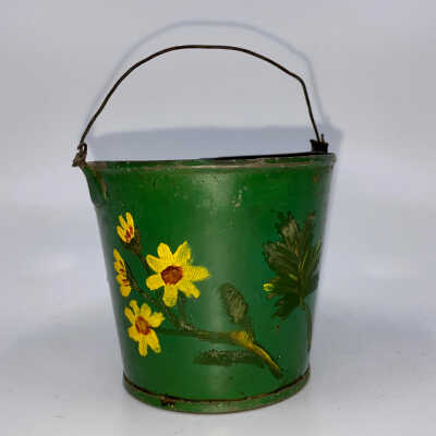 Small Hand Painted Bucket with Yellow Flowers