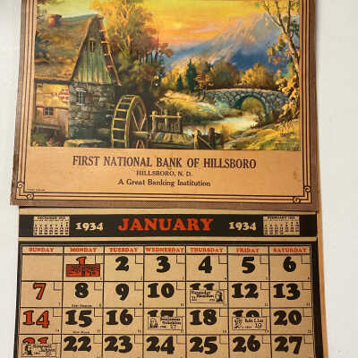 1934 First National Bank of Hillsboro Calendar