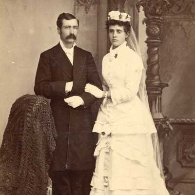 Mr. (Jacob L.) & Mrs. (Bertha nee Christenson) Skrivseth Wedding Photo, June 1880, Fargo