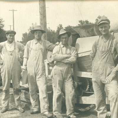 J. B. Hanson, Arne Klemetson, and Albert Anderson pouring cement in the 1930's