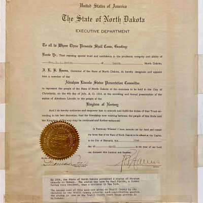 1914 Appointment of O. J. Sorlie to the Abraham Lincoln Statue Presentation Committee