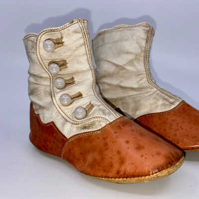 Pre-1900 Brown & White Baby Shoes
