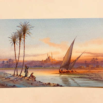 A. Bishai - Pastel - Egyptian Sailboat Scene