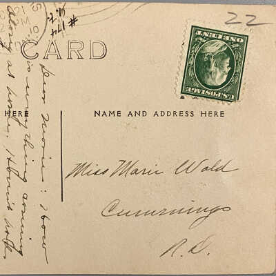 Postcard - 3rd St., Grand Forks, ND - to Miss Marie Wold in Cummings, ND