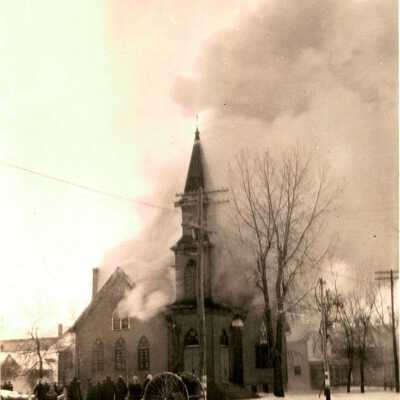 Fire destroying Our Savior's Lutheran Church on January 13, 1924