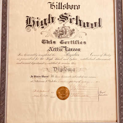 Nettie Larson - Hillsboro High School Diploma 1904