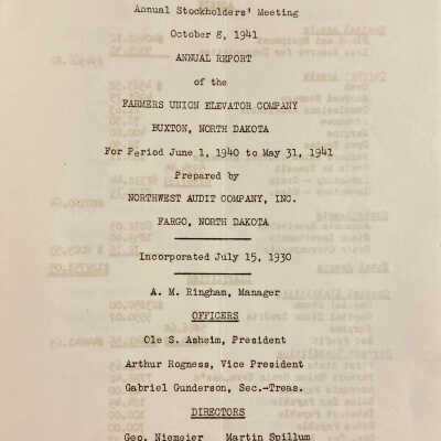 1941 Stockholders Meeting, Farmers Union Elevator, Buxton, ND