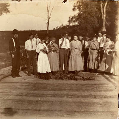 Unknown people on bridge