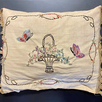 Pre 1895 Embroidered Muslin Pillow