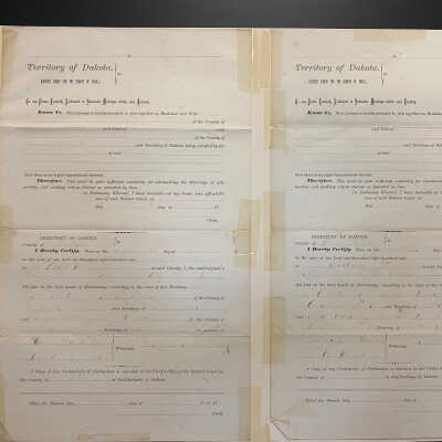 Marriage Certificates of Dakota Territory