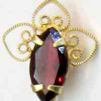Faceted Red Glass Hat Pin with Filigree Mount and Safety Protector