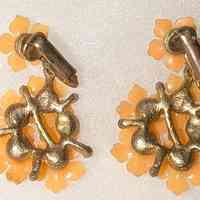 Mid-Century Floral Cluster Drop Earrings with Enamel Petals and Rhinestone Centers - Image 2