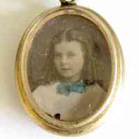 Victorian Child Portrait Locket Pendant with Blue Enamel Greek Key Border