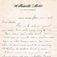 1909.1.21 Letter from the Willamette Hotel, Salem, Oregon – Travel & Business Correspondence