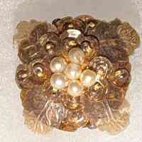 Wartime-Era Floral Cluster Earring with Faux Pearls and Textile Backing (Single)