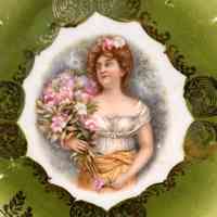German Portrait Cabinet Plate with Art Nouveau Green Ground and Gilt Decoration - Image 2