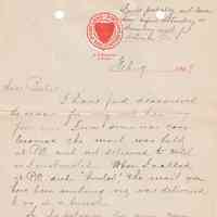 1909.2.9 Letter Explaining Postal Delay and Apologizing for Misunderstanding