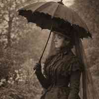 Victorian Mourning Parasol (Collapsible, Black Silk)