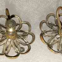 Mid-Century Openwork Floral Earrings with Green Rhinestones - Image 2