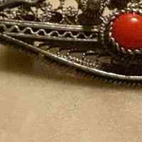 Victorian Filigree Coral Brooch