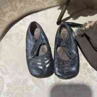 Pair of Victorian Children’s Black Leather Strap Shoes (Cutwork Vamp)