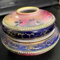 Hand-Painted Nippon Porcelain Hair Receiver with Cobalt and Gilt Decoration