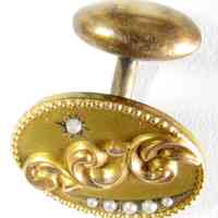 Victorian Gold-Filled Pearl-Set Scrollwork Cufflink (Single)