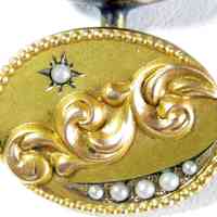 Victorian Gold-Filled Pearl-Set Scrollwork Cufflink (Single) - Image 2