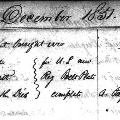December 1851 - Wm H Horstmann Company Records: Original purchase of the Paquet die to make new regulation eagle belt plate