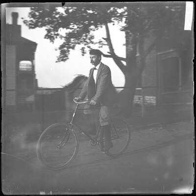 Glass Plate Negative, Man on Bicycle
