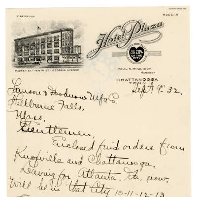 Correspondence, Hotel Plaza Letterhead